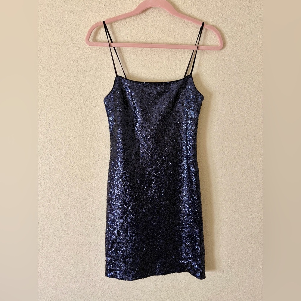 Navy Sequin Slip Dress - Elegant Evening Dress